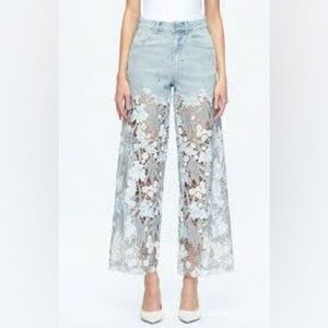 Bayeas Lesley high-rise wide-leg flare jeans floral lace 25 NWT
